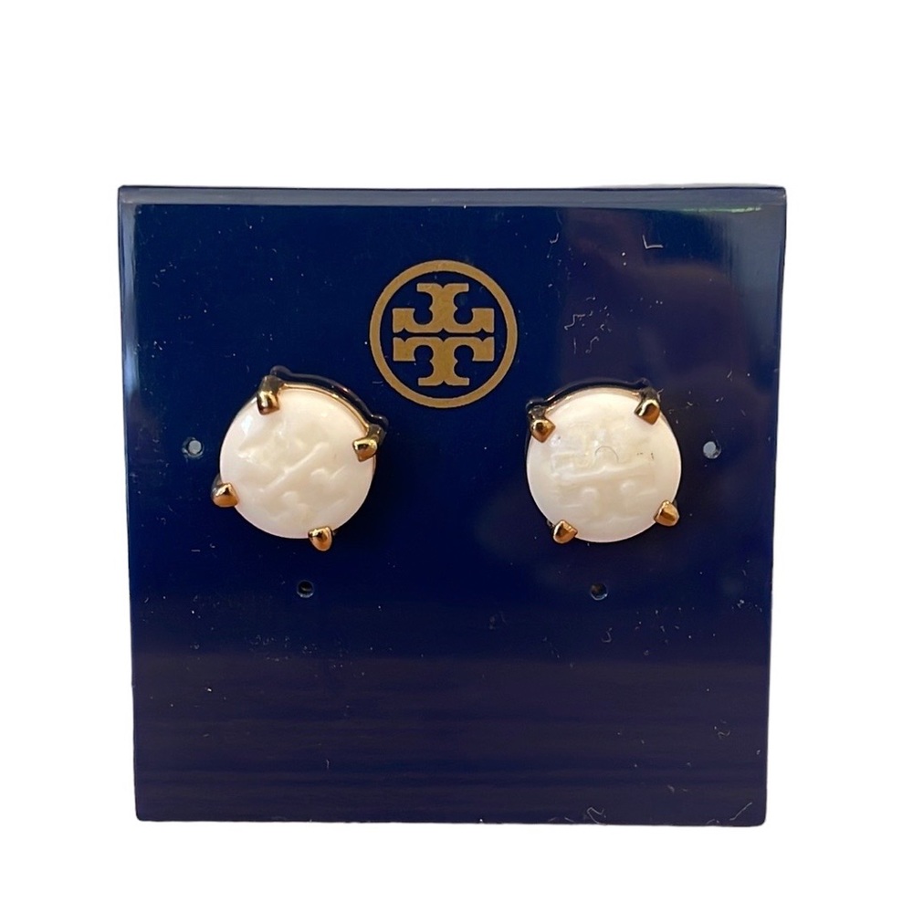 Tory Burch White Mother of Pearl Logo Studs